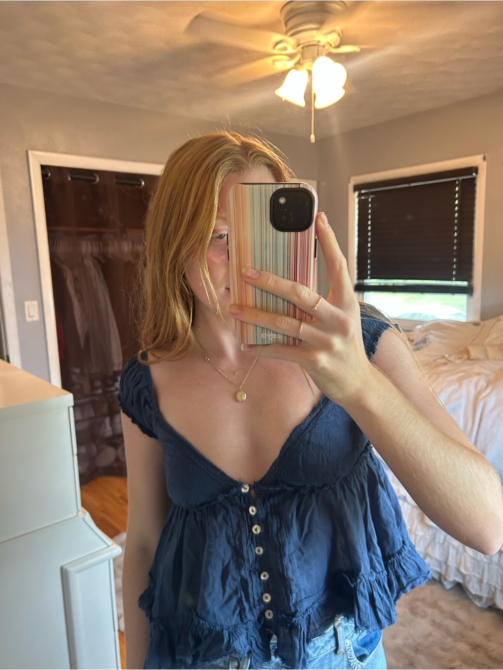 PacSun Navy Button-Front Smocked Crop Top